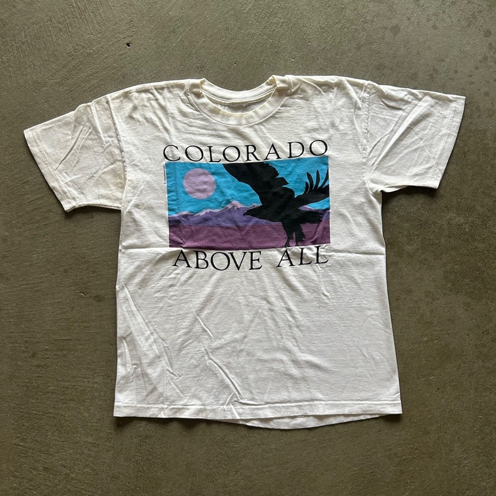 Vintage 80s Colorado Above All Shirt Size Medium White 1989 Air Waves Mountains